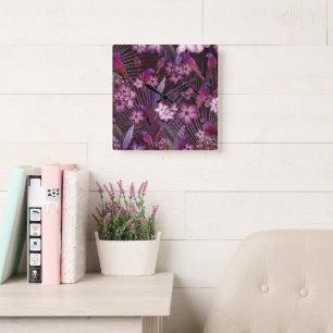 Horloge Carrée Paradis des oiseaux exotiques 1 #art #tropical