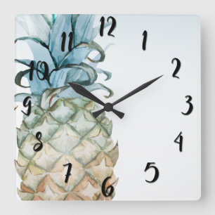 Horloge Carrée Paradis tropical d'île de tropiques d'été d'ananas