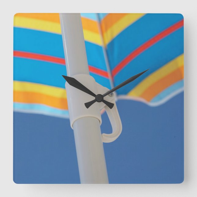 Horloge Carrée Parapluie de plage en bande (Recto)