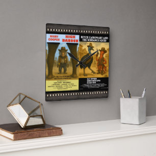 Horloge Carrée Parodie d'affiche de film animalier occidental
