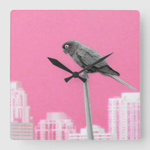 Horloge Carrée ~Parrot~ MUR HORLOGE, ROSE, CUSTOMISEZ-LE !