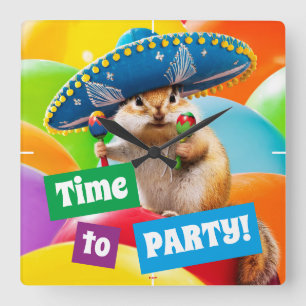 Horloge Carrée Parti Chipmunk En Sombrero