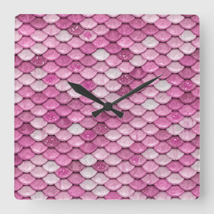 Horloge Carrée Parties scintillant étincelante Pink violet sirène