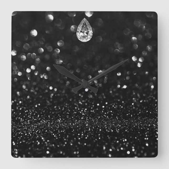 Horloge Carrée Parties scintillant Graphite Diamant Noir Vip mini (Recto)