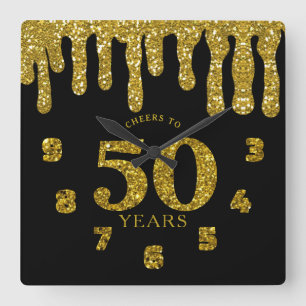 Horloge Carrée Parties scintillant Noir et Or Déchets à 50 ans
