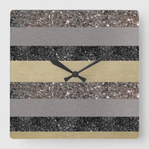 Horloge Carrée Parties scintillant noire d'argent d'or Glam Strip