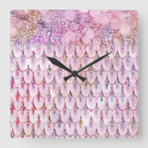 Horloge Carrée Parties scintillant rose Iridescente Sirène Balanc