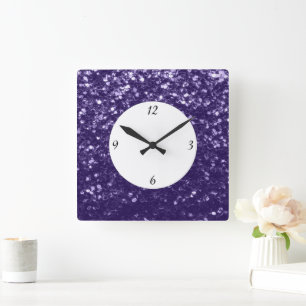 Horloge Carrée Parties scintillant violet foncé ultra violet bril