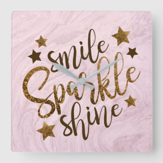 Horloge Carrée Parties scintillantes de motivation roses