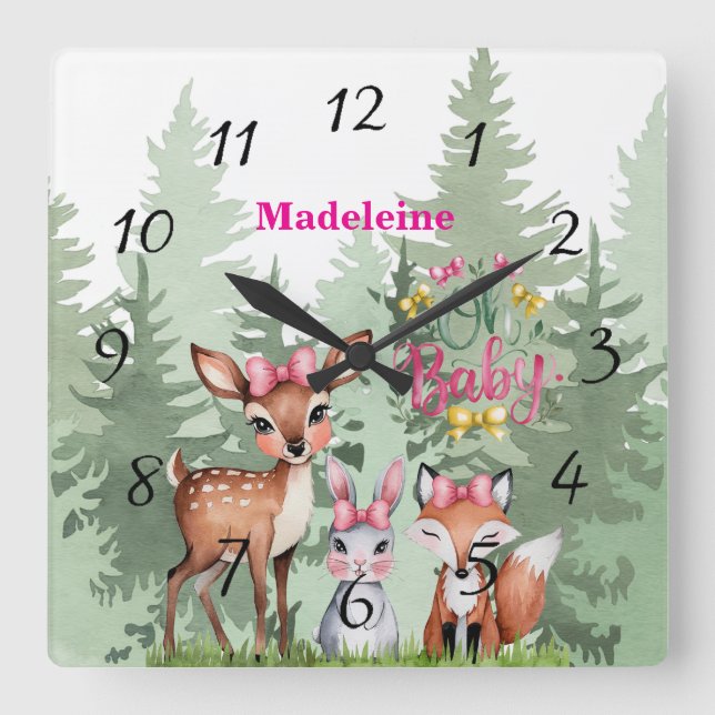 Horloge Carrée Pastel Meadow Companions : Oh Baby Girl Baby showe (Recto)