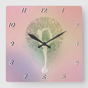 Horloge Carrée Pastel Pink Yoga Tree
