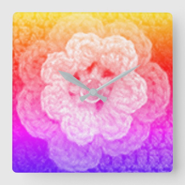 Horloge Carrée Pastel Rainbow Hues Unique Designer Crochet Imprim (Recto)