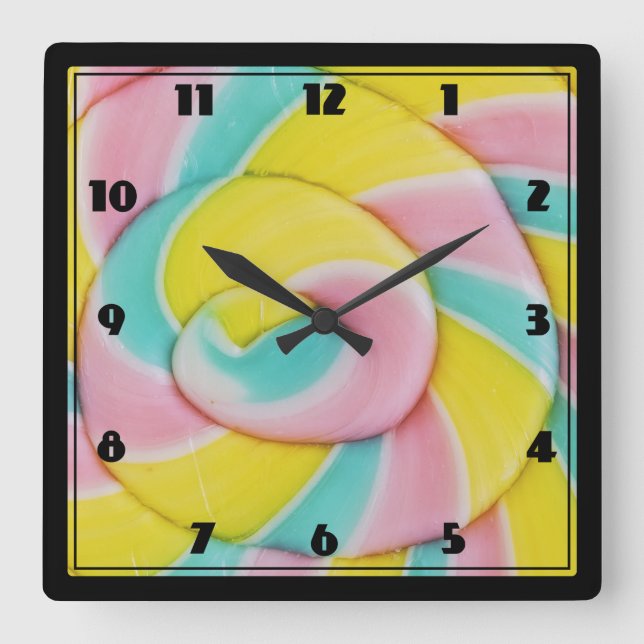 Horloge Carrée Pastel Rainbow Spiral Candy Photo (Recto)