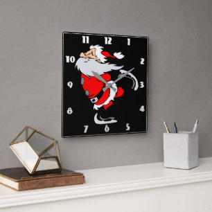 Horloge Carrée Patinage du Père Noël