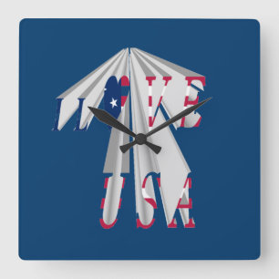 Horloge Carrée Patriotisme effarant : I Love USA Perspective Art