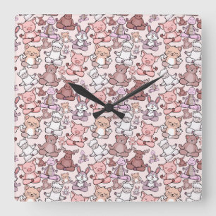 Horloge Carrée Patter les yoga poses   Yoga seamless pattern 48