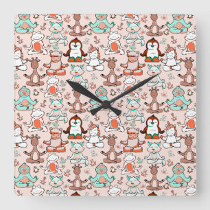 Horloge Carrée Patter les yoga poses Yoga seamless pattern 51