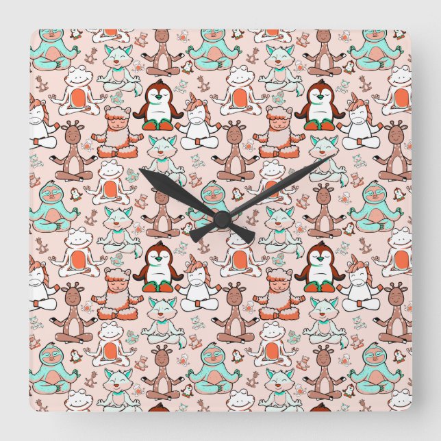 Horloge Carrée Patter les yoga poses | Yoga seamless pattern 51 (Recto)