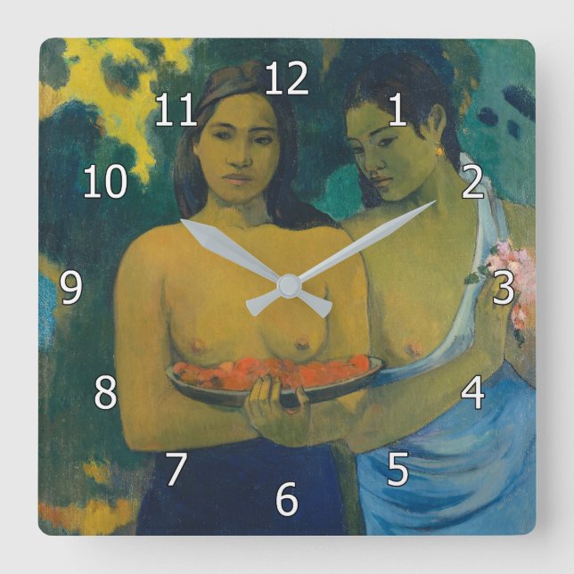 Horloge Carrée Paul Gauguin - Deux femmes tahitiennes (Recto)