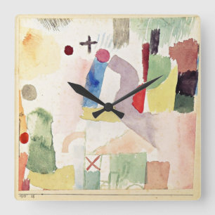 Horloge Carrée Paul Klee art : Aquarelle pathétique, Rouge