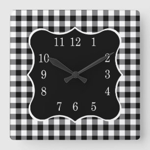 Horloge Carrée Pays Russe Noir Et Blanc En vichy  