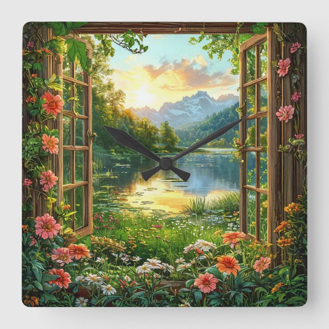 Horloge Carrée Paysage de fenêtre faux (Recto)