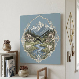 Horloge Carrée Paysage de montagne alpine enneigée Chalet rustiqu