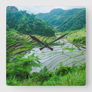 Horloge Carrée Paysage en terrasse sur le riz, Philippines