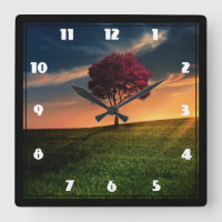 Paysage Extraordinaire avec arbre rouge au coucher