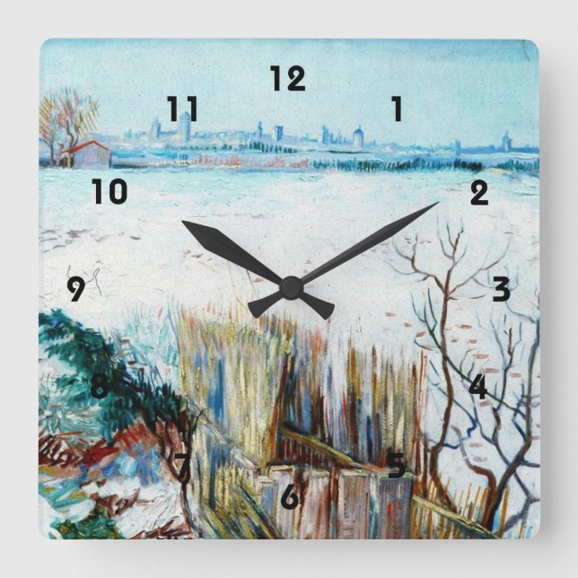 Horloge Carrée Paysage neigeux avec Arles en Arrière - plan (Recto)