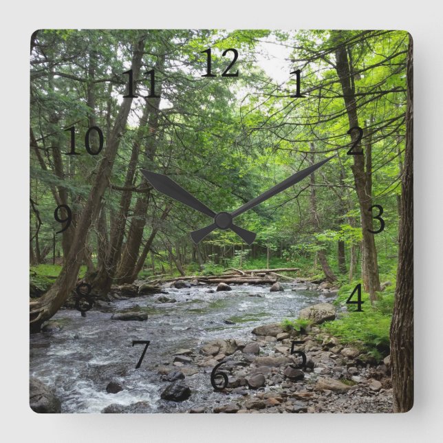 Horloge Carrée Paysage Photo 1 Forest River Woods Green (Recto)