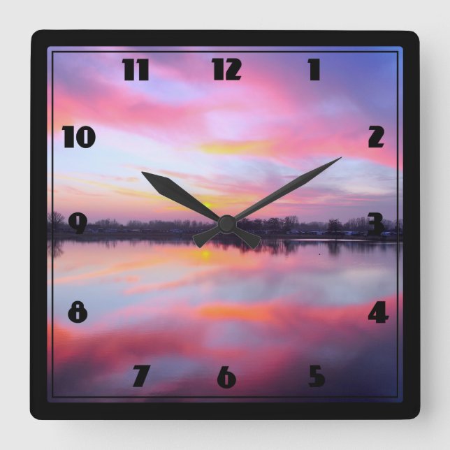 Horloge Carrée Paysage rose pittoresque (Recto)