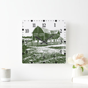 Horloge Carrée Paysage rural maison de ferme de style coupe