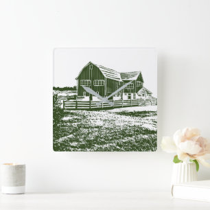 Horloge Carrée Paysage rural maison de ferme de style coupe