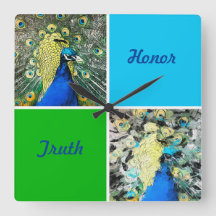 Peacock Art avec Aqua et, Carrés verts