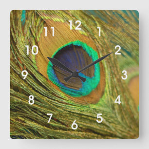 Horloge Carrée Peacock Feather Home Decor Wall Clock