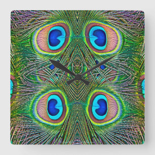 Horloge Carrée Peacock Feathers