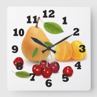 Horloge Carrée Pear Apricot and Cherries