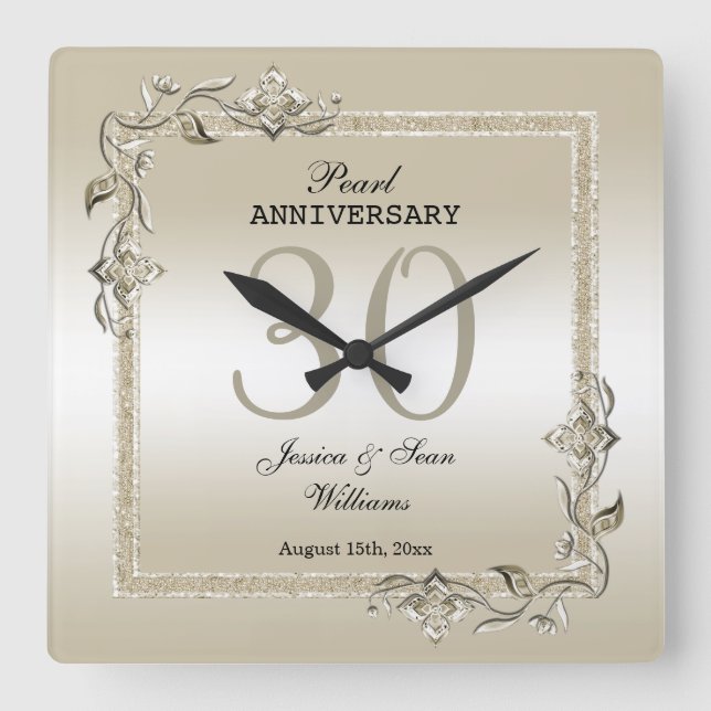 Horloge Carrée Pearl Gem & Parties scintillant 30e anniversaire d (Recto)