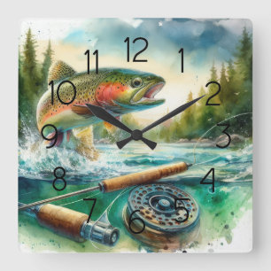 Horloge Carrée Pêche à la truite