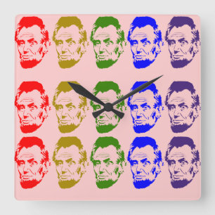 Horloge Carrée Pêche colorée d'horloge murale d'Abe Lincoln