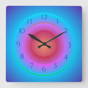Horloge Carrée Pêche rose bleue avec l'effet de lueur d'Aqua