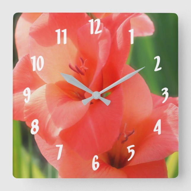 Horloge Carrée Pêcher les gladiolas (Recto)