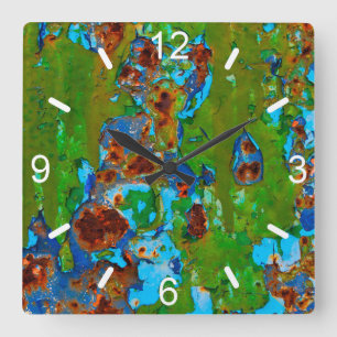 Horloge Carrée Peeling en métal rustique - plaque à cadran