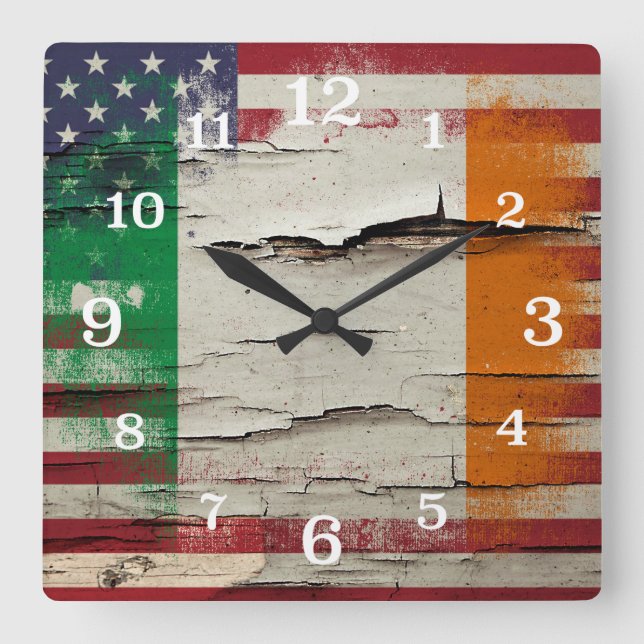 Horloge Carrée Peinture à craquelures | Drapeau irlandais (Recto)