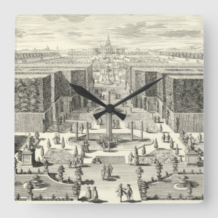 Horloge Carrée Peinture à l'huile des fontaines au jardin de