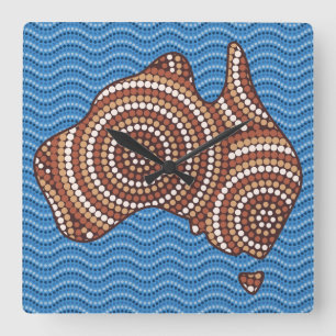 Horloge Carrée Peinture à points en Australie aborigène
