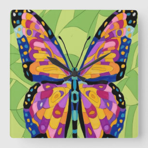 Horloge Carrée Peinture abstraite de papillon