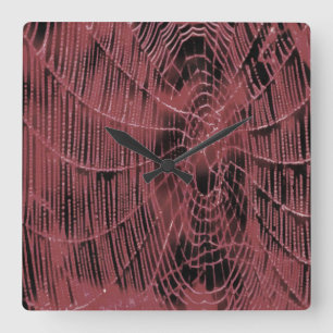 Horloge Carrée Peinture Abstraite D'Un Cobweb Magenta Rose