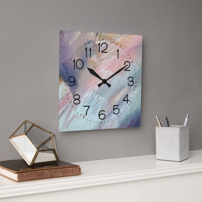 Horloge Carrée Peinture aquarelle Abstraite (Bureau)